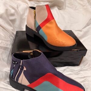 Mid Century Modern Gal colorful boots with cat detail - 38/US 7